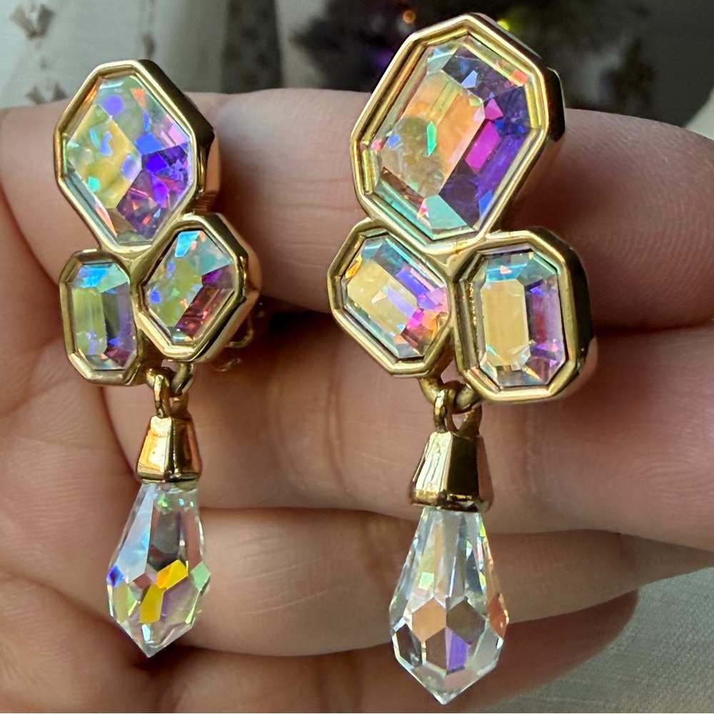 SWAROVSKI | Vintage | 1970's-80's Avant-Garde Diamante Clip On Earrings